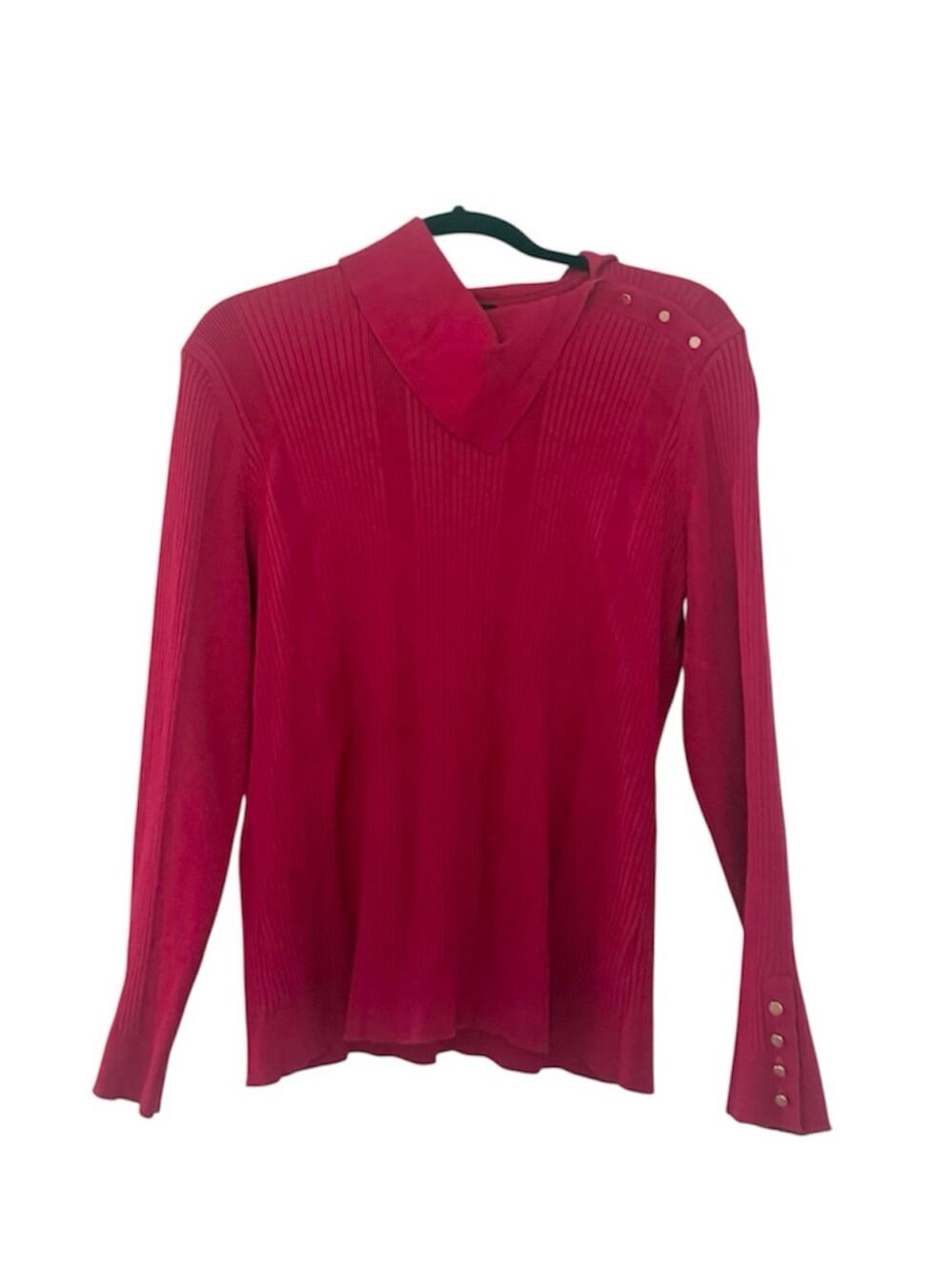 Investments Cowl Neck Assymmetrical Pink Red Magenta Ribbed Sweater Large